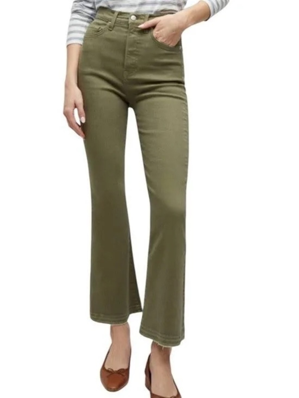 Veronica Beard Carson Ankle Flare  Highrise olive green  size 26
